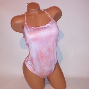 Victoria‎ Secret One Piece Swim Large Pink Tie Dye Fade Strappy Back Shimmer New